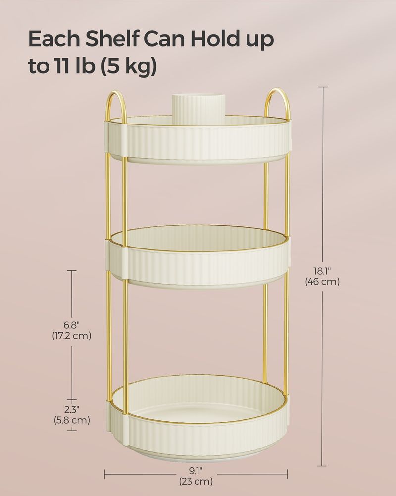 3-Tier Round Rotating Skincare Organizer Countertop Cloud White