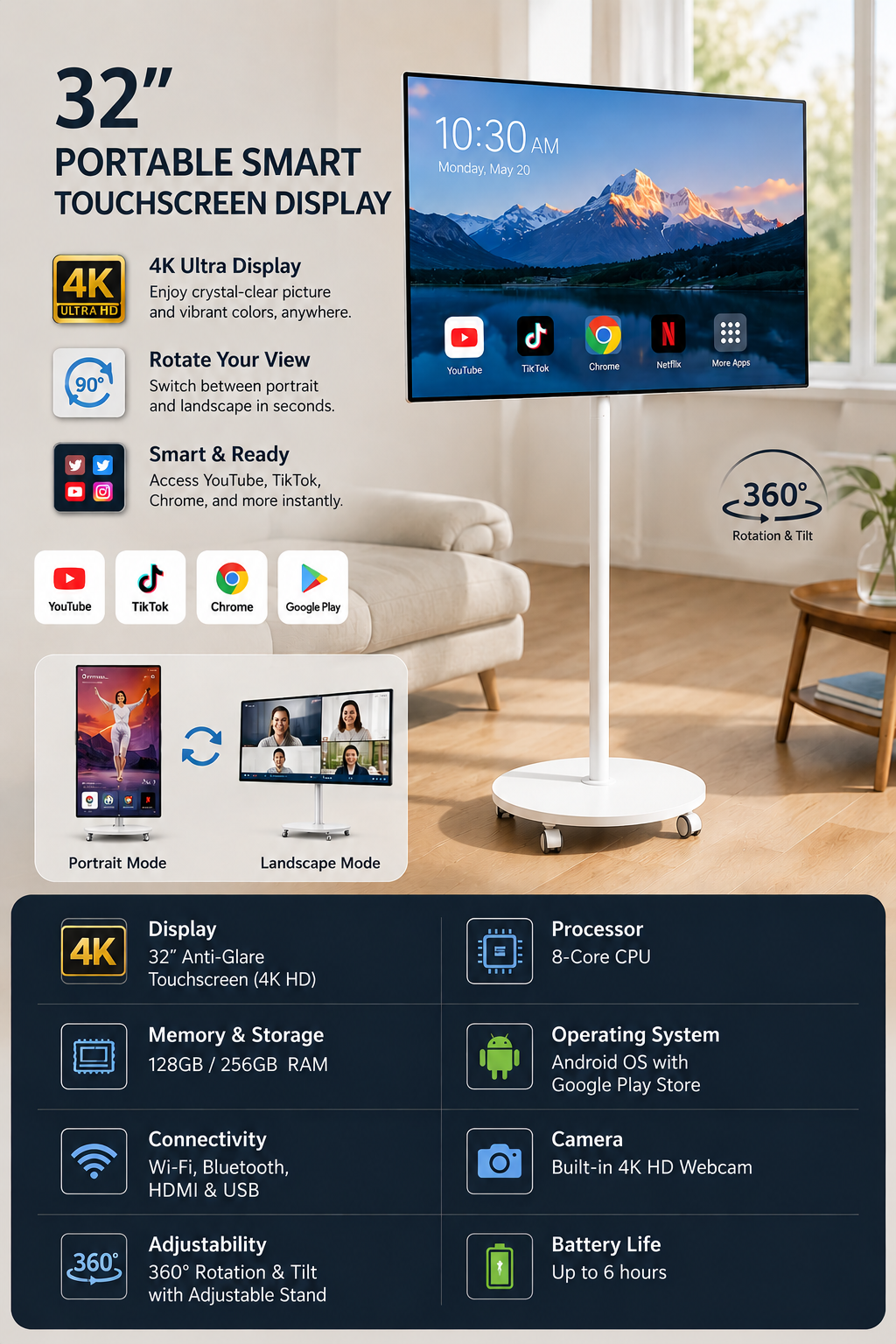 🔥Last Day For Clearance🔥32" Portable Smart Touchscreen Display-Your Entertainment, Work & Creativity — Anywhere
