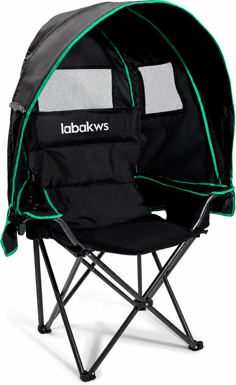 Folding Camping Chair - Outdoor Sun Lounger with Retractable Canopy Shade, UV Protection, Ice Cooler Pocket, Phone Holder & Storage Bag