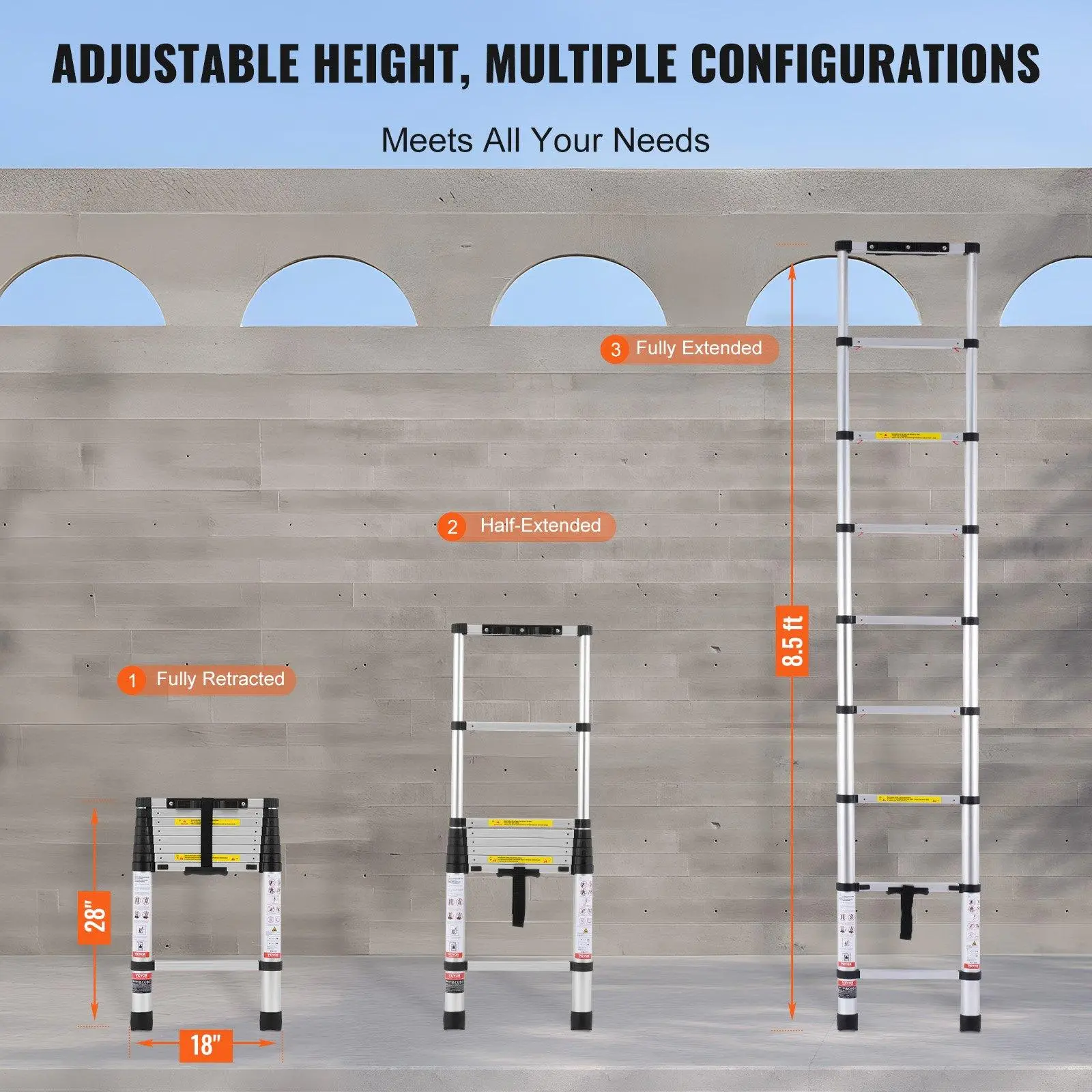 Telescoping Ladder, Aluminum Lightweight Multi-Purpose Collapsible Extension