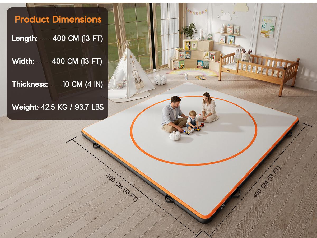 [TiktokShopStockUp] AMERLIFE 13FT /10FT /5FT Inflatable Wrestling Mat 4" Thick PVC Orange/Gray Waterproof Jiu Jitsu Mats for Jiu Jitsu, BJJ, MMA, Grappling & Water Yoga, Indoor/Outdoor, Includes Dust Bag & Repair Kit