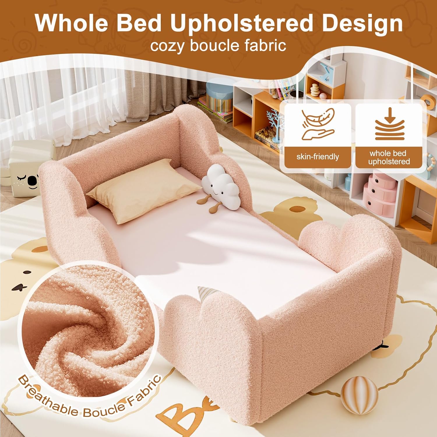 Soft Boucle Upholstered Toddler Bed