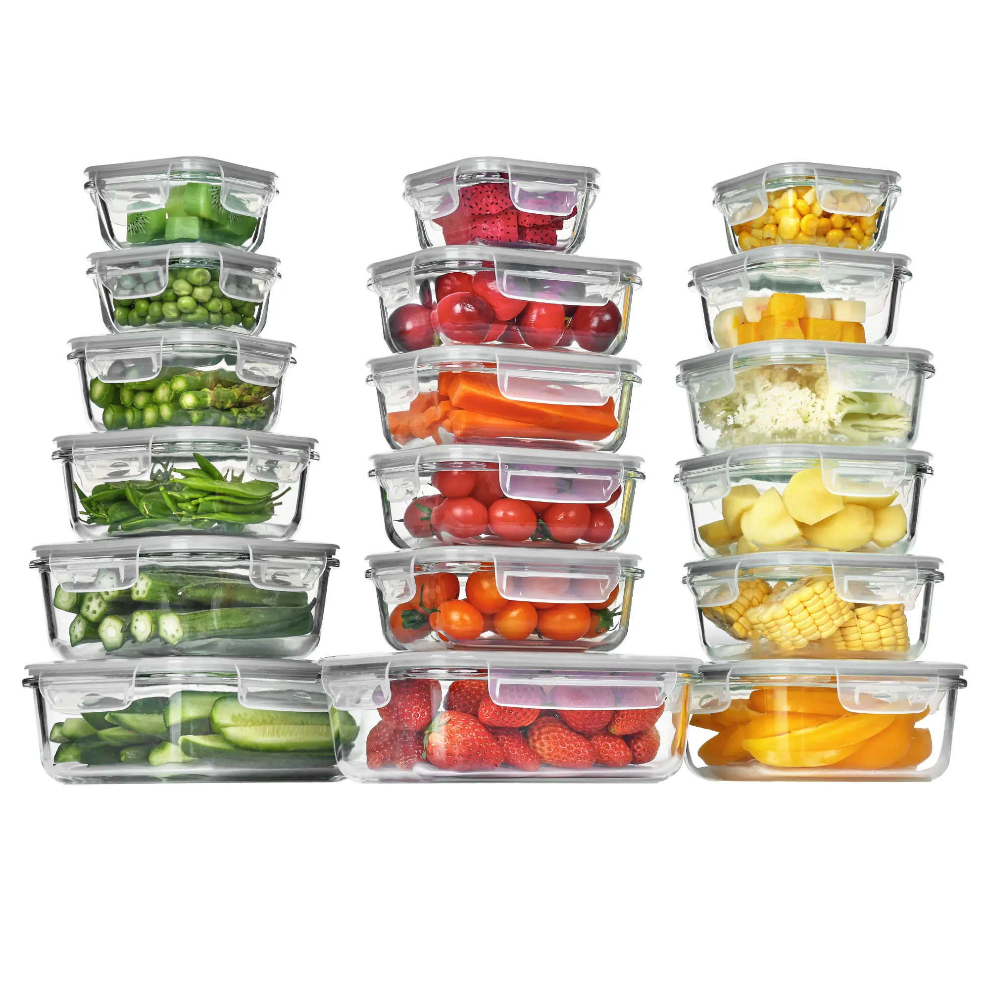 [Meal Prep]  18 Pack Glass FoodStorage Containers with Lids -StackableDesign for Kitchen Utensils Oven MicrowaveFreezer Dishwasher Kitchenware LunchCompartment Grey Rectangle Airtight MealPrep,Large Storage,summerwins