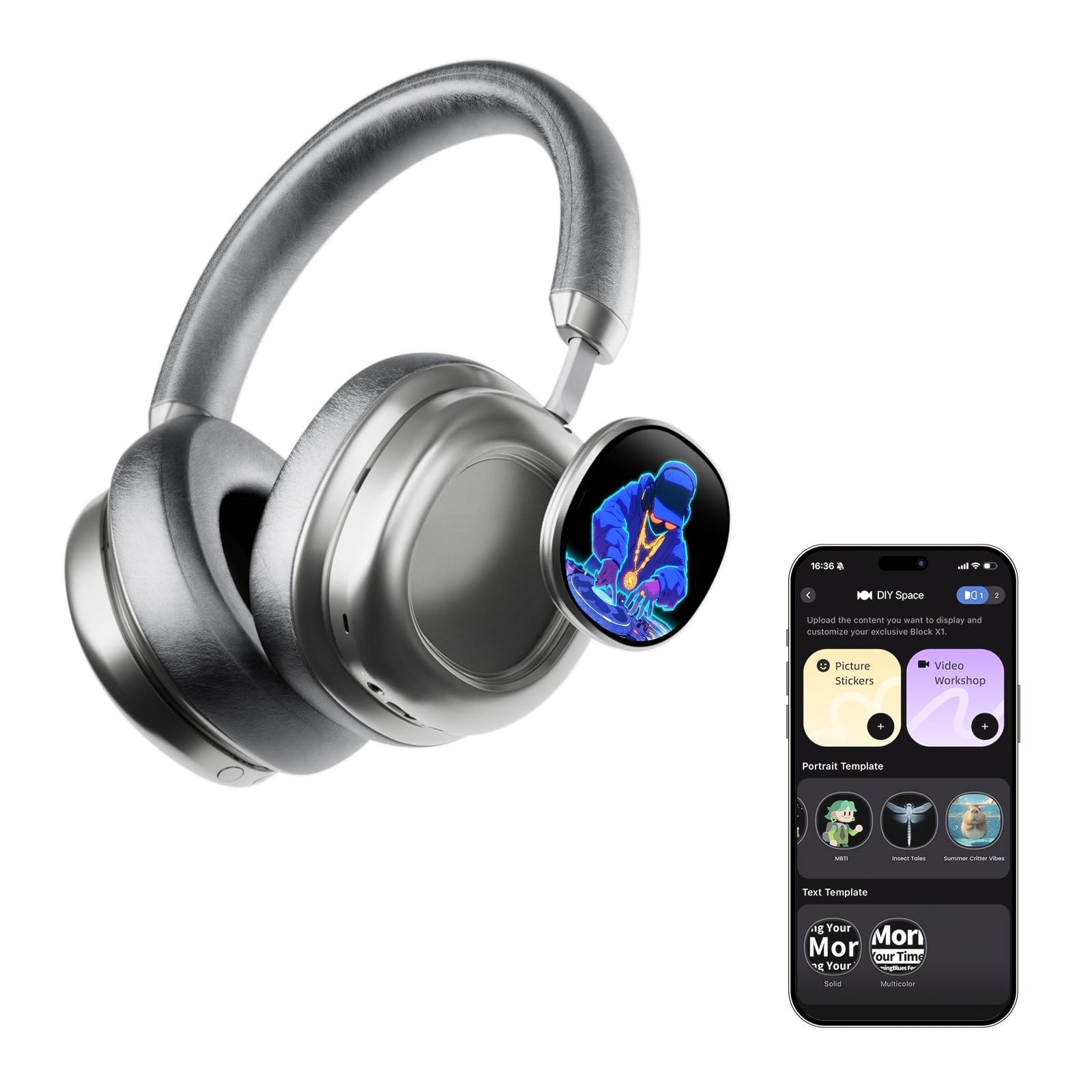 Wireless Over Ear Headphones Noise Cancelling OLED Touchscreen