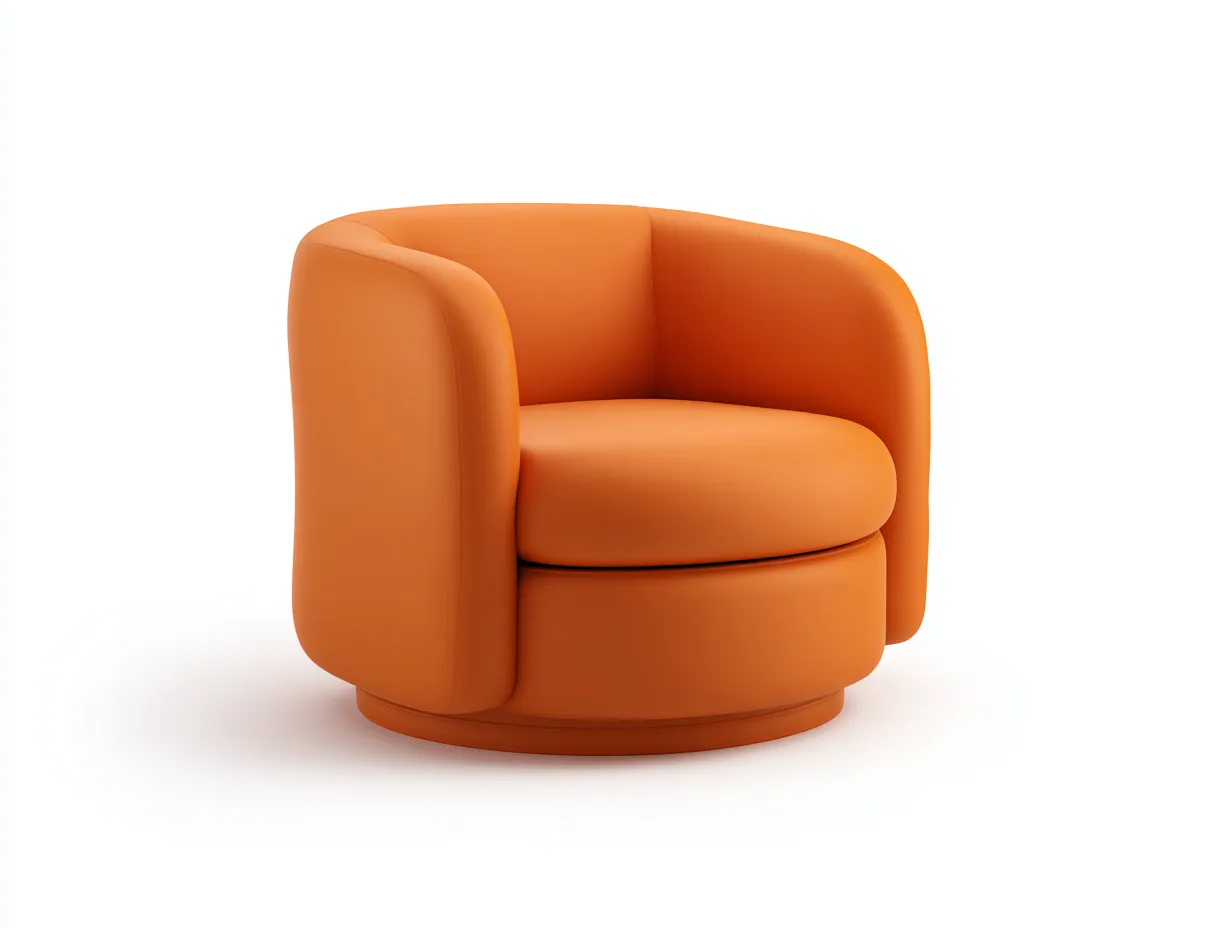 Sillón giratorio tapizado en naranja con diseño envolvente y base redonda 78 x 76 x 74 cm - para salón - estilo escultural y contemporáneo