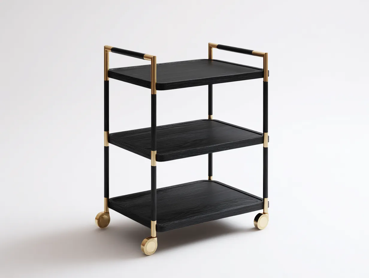 Carrito de cocina madera y metal 68 x 38 x 86 cm - negro y dorado - con ruedas - diseño elegante de 3 niveles