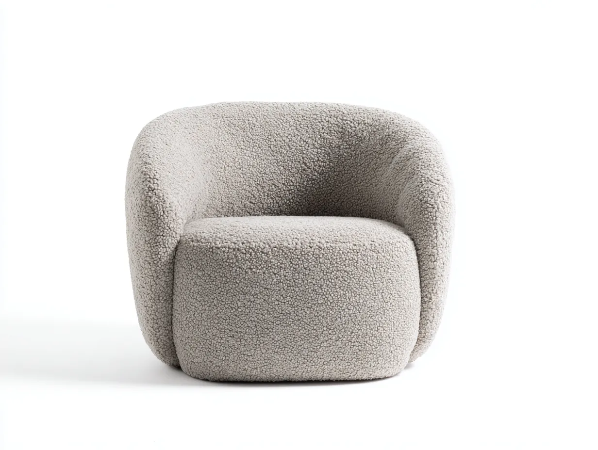 Sillón tapizado en gris piedra con diseño curvo envolvente y volumen compacto 76 x 74 x 71 cm - para salón - estilo suave y contemporáneo