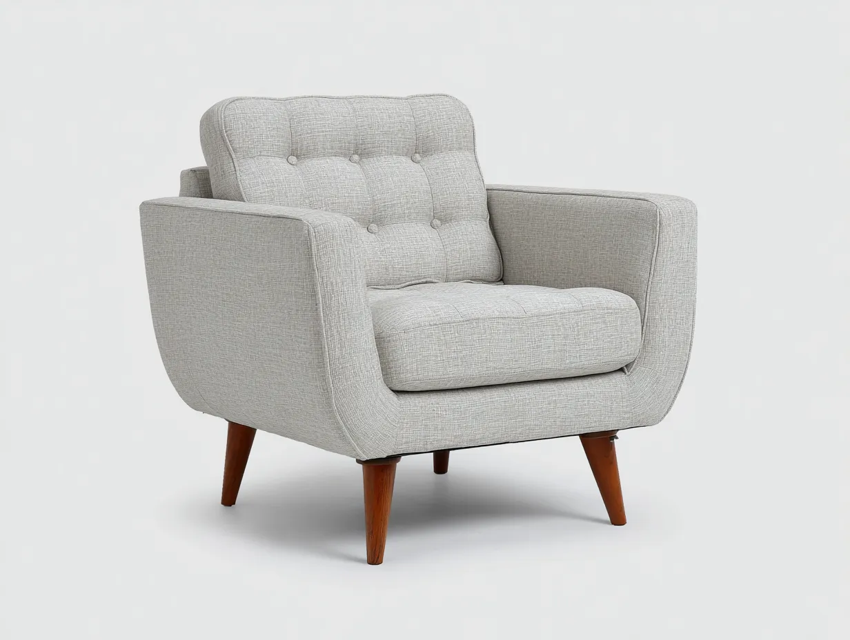 Sillón tapizado en beige grisáceo con cojines capitoné y patas de madera nogal 86 x 84 x 88 cm - para salón - estilo confortable y elegante
