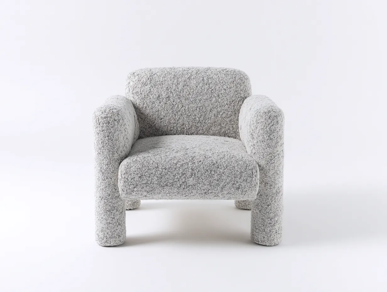 Sillón tapizado en gris claro bouclé con brazos redondeados y diseño compacto 77 x 75 x 79 cm - para salón - estilo orgánico y actual