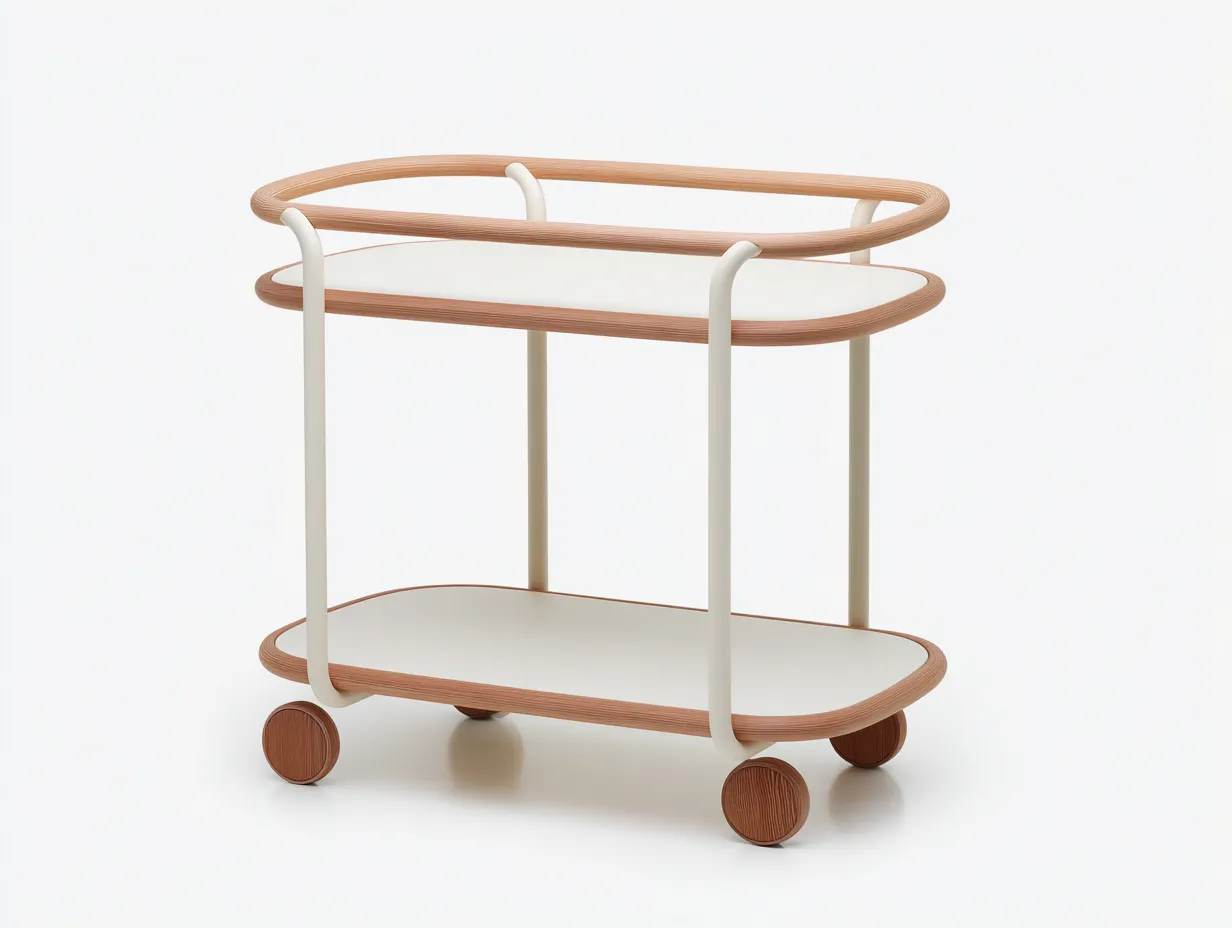 Carrito au x iliar de cocina madera y metal 72 x 40 x 86 cm - blanco y roble claro - con ruedas - diseño escandinavo de 2 niveles