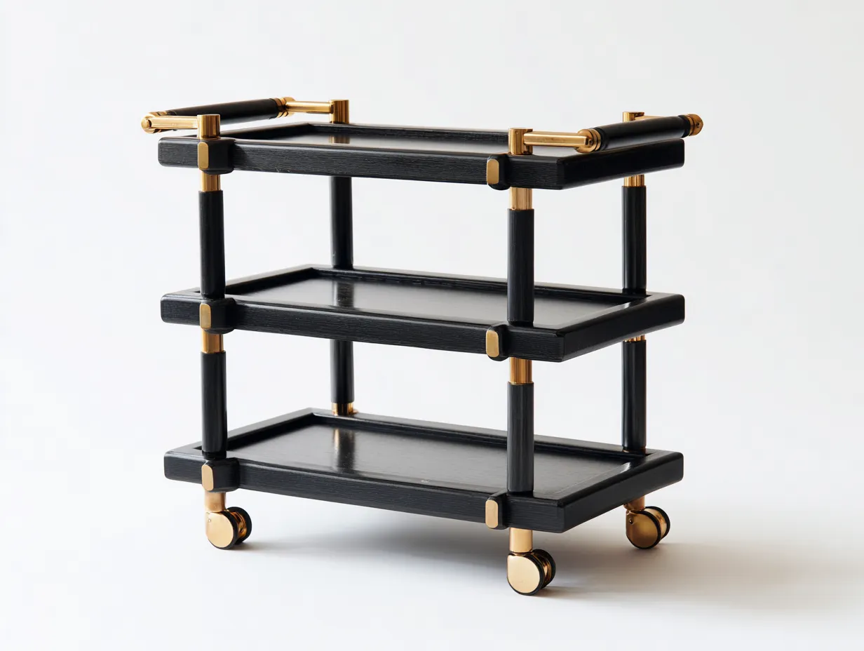 Carrito de cocina madera y metal 74 x 42 x 88 cm - negro y dorado - con ruedas - diseño refinado de 3 niveles