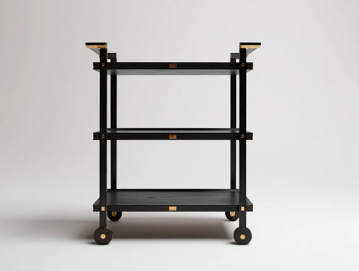 Carrito de cocina madera y metal 70 x 40 x 90 cm - negro y latón - con ruedas - diseño clásico de 3 niveles