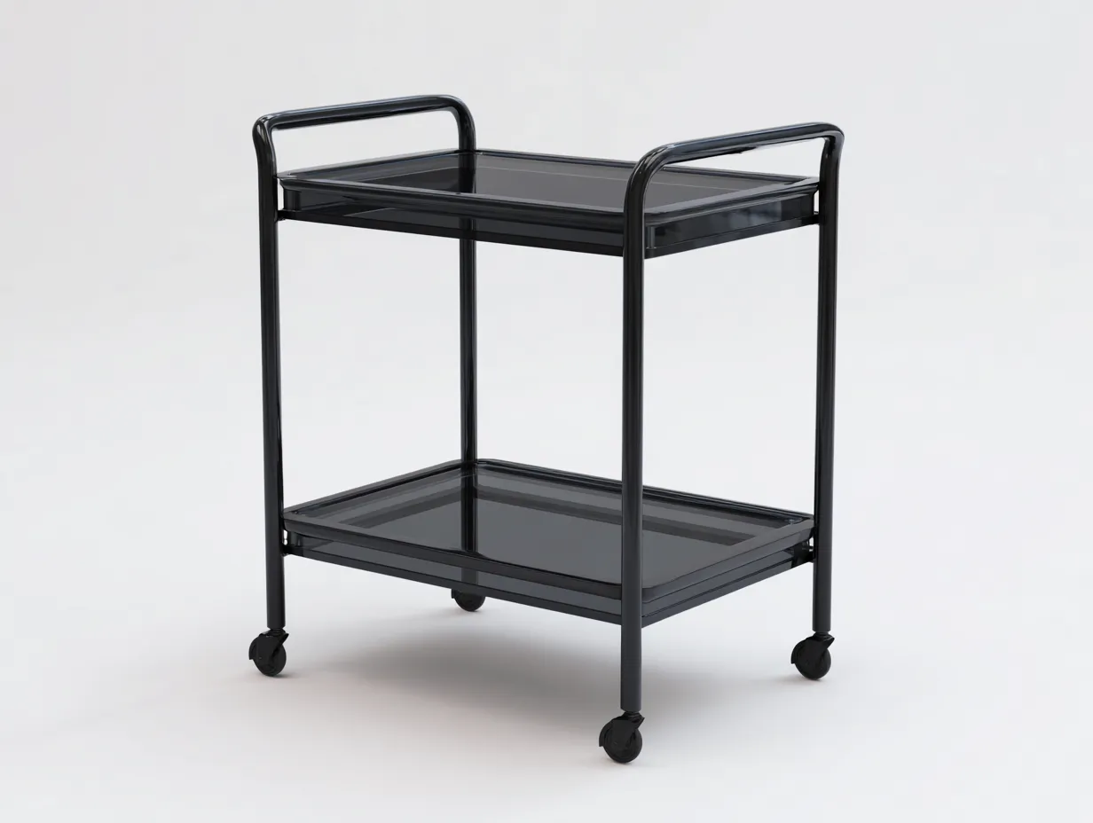 Carrito de cocina metal y vidrio 54 x 36 x 82 cm - negro grafito - con ruedas - diseño minimalista de 2 niveles