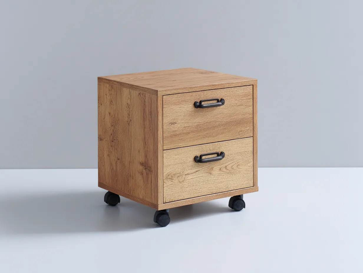 Archivador de madera con ruedas 41 x 49 x 63 cm - roble miel - 2 cajones - diseño práctico para oficina y estudio