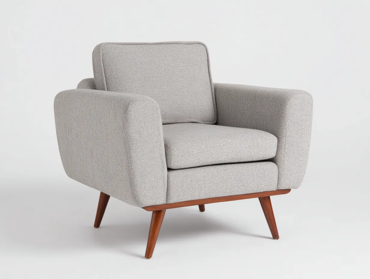 Sillón tapizado en gris claro con cojín suelto y patas de madera nogal 84 x 82 x 86 cm - para salón - estilo moderno y acogedor