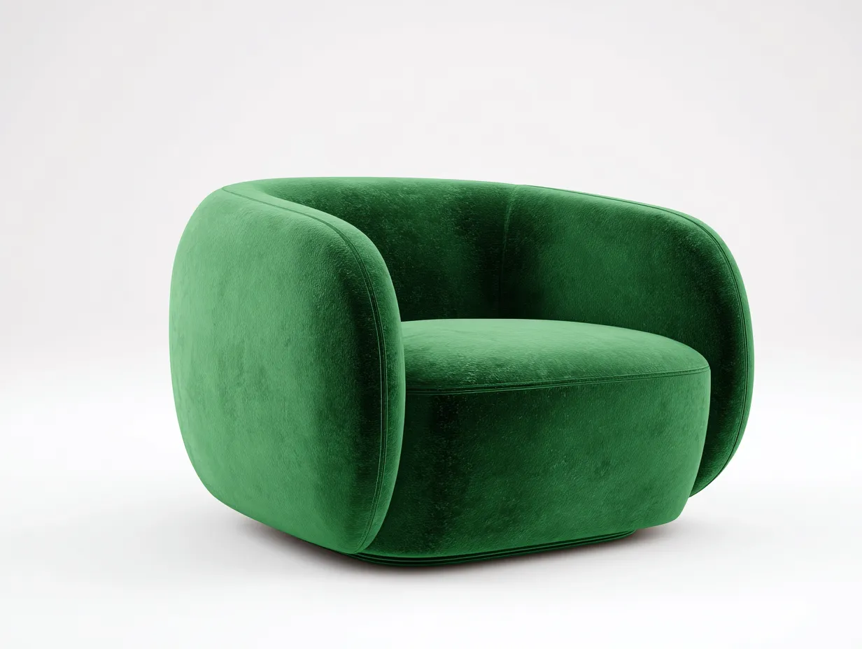 Sillón tapizado en verde esmeralda con diseño envolvente de líneas curvas 81 x 79 x 73 cm - para salón - estilo escultórico y moderno