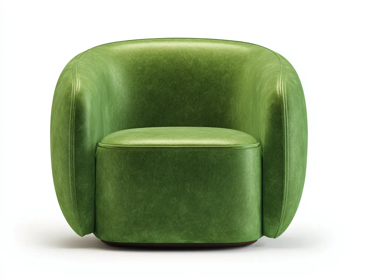 Sillón tapizado en verde manzana con respaldo curvo envolvente y base compacta 81 x 79 x 73 cm - para salón - estilo moderno y e x presivo