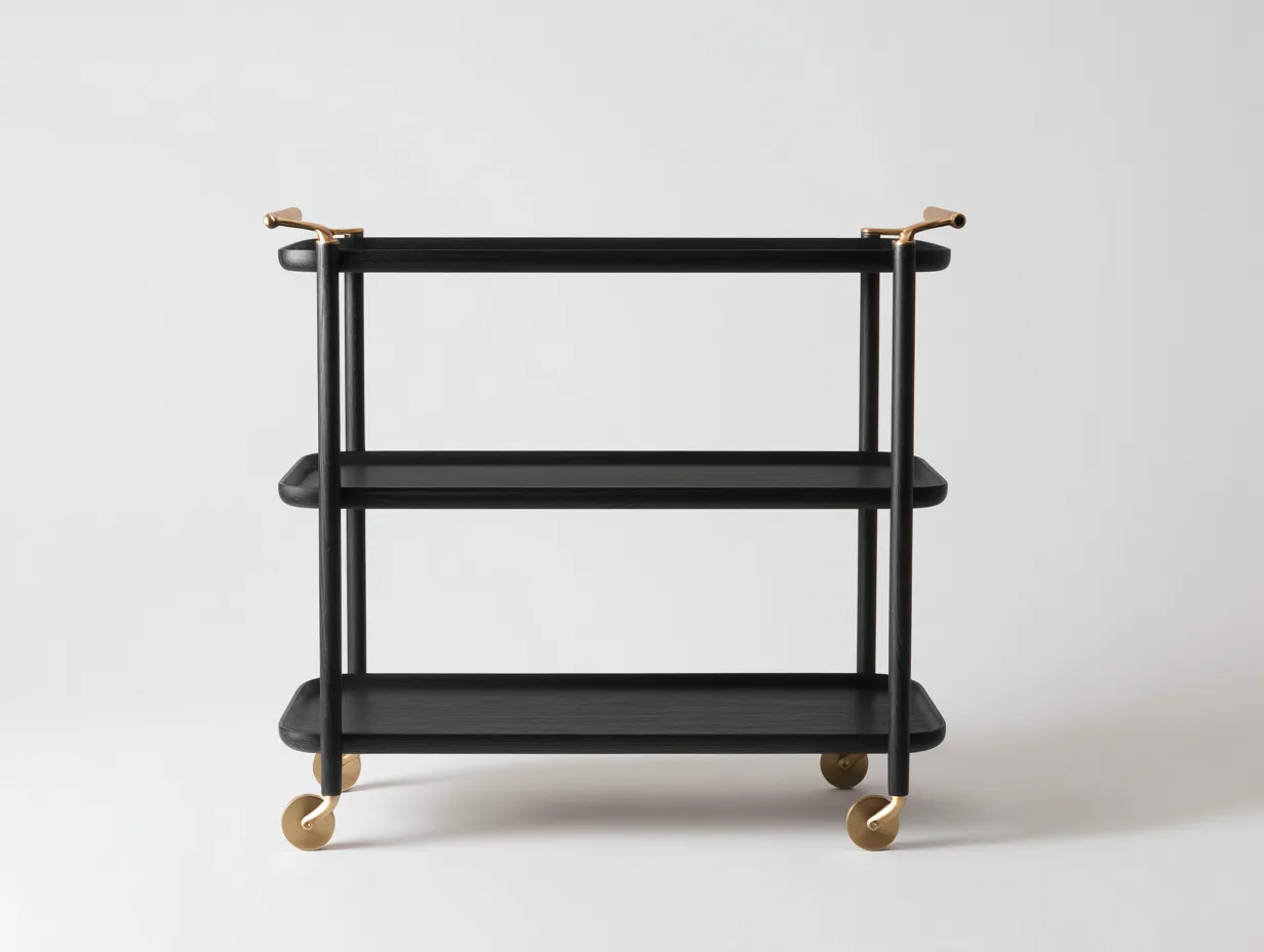 Carrito de cocina madera y metal 76 x 41 x 89 cm - negro mate y dorado - con ruedas - diseño contemporáneo de 3 niveles