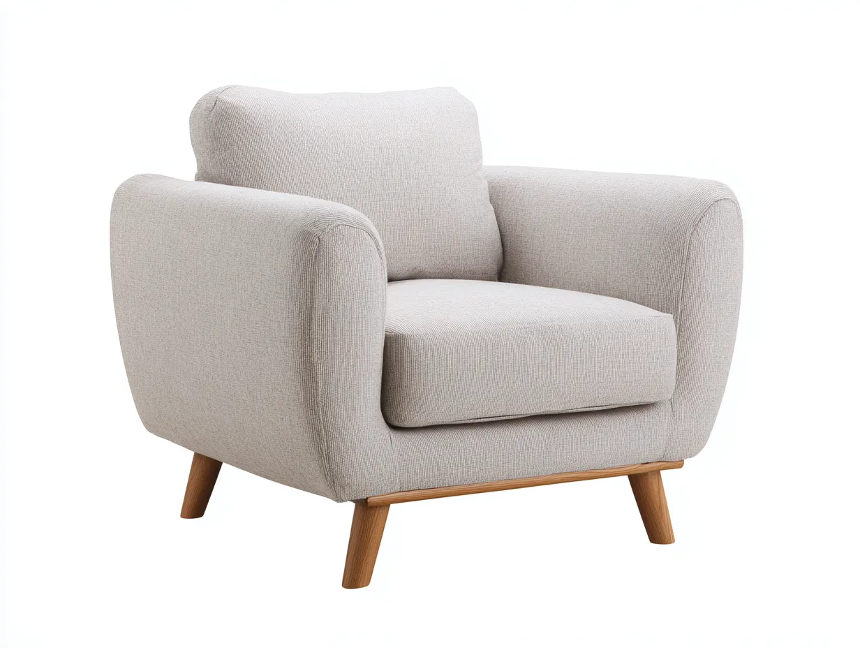 Sillón tapizado en gris perla con cojín de respaldo mullido y patas de madera clara 85 x 83 x 84 cm - para salón - estilo sereno y contemporáneo