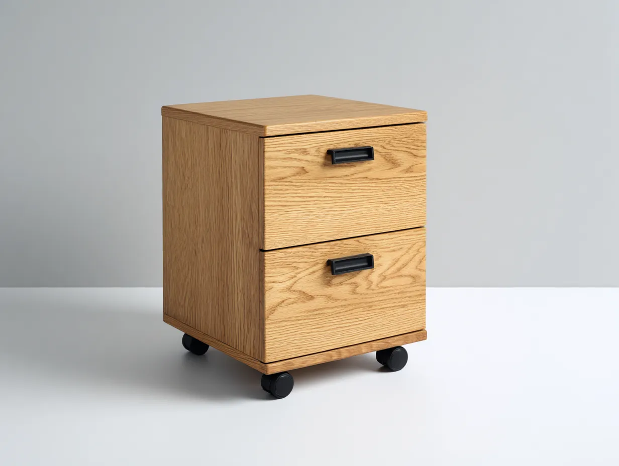 Archivador de madera con ruedas 40 x 48 x 62 cm - roble natural - 2 cajones - diseño compacto para oficina en casa