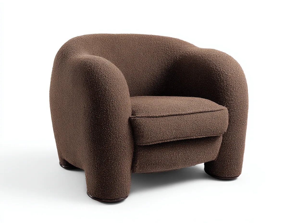 Sillón tapizado en marrón chocolate con diseño curvo envolvente y asiento acolchado 82 x 78 x 74 cm - para salón - estilo orgánico y contemporáneo