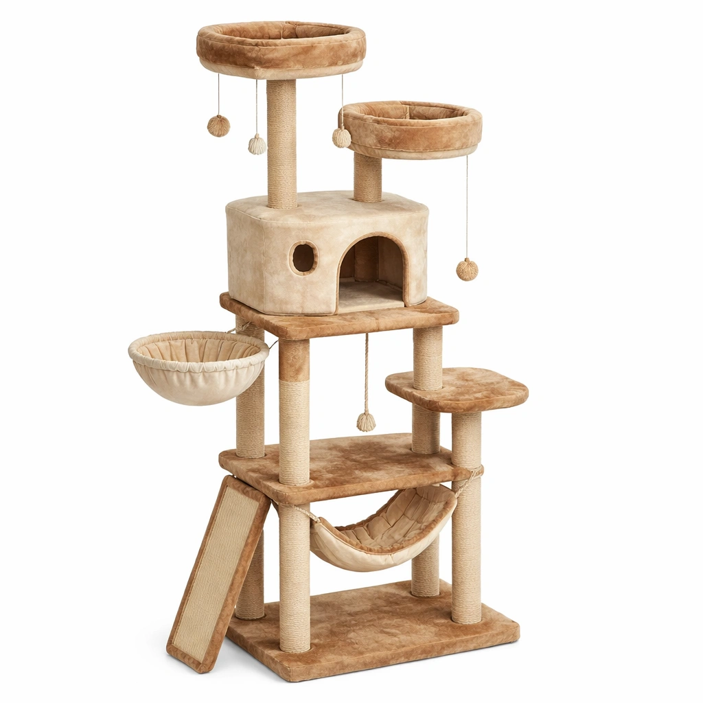 Árbol para gatos beige de partículas y felpa-LIVTIVA