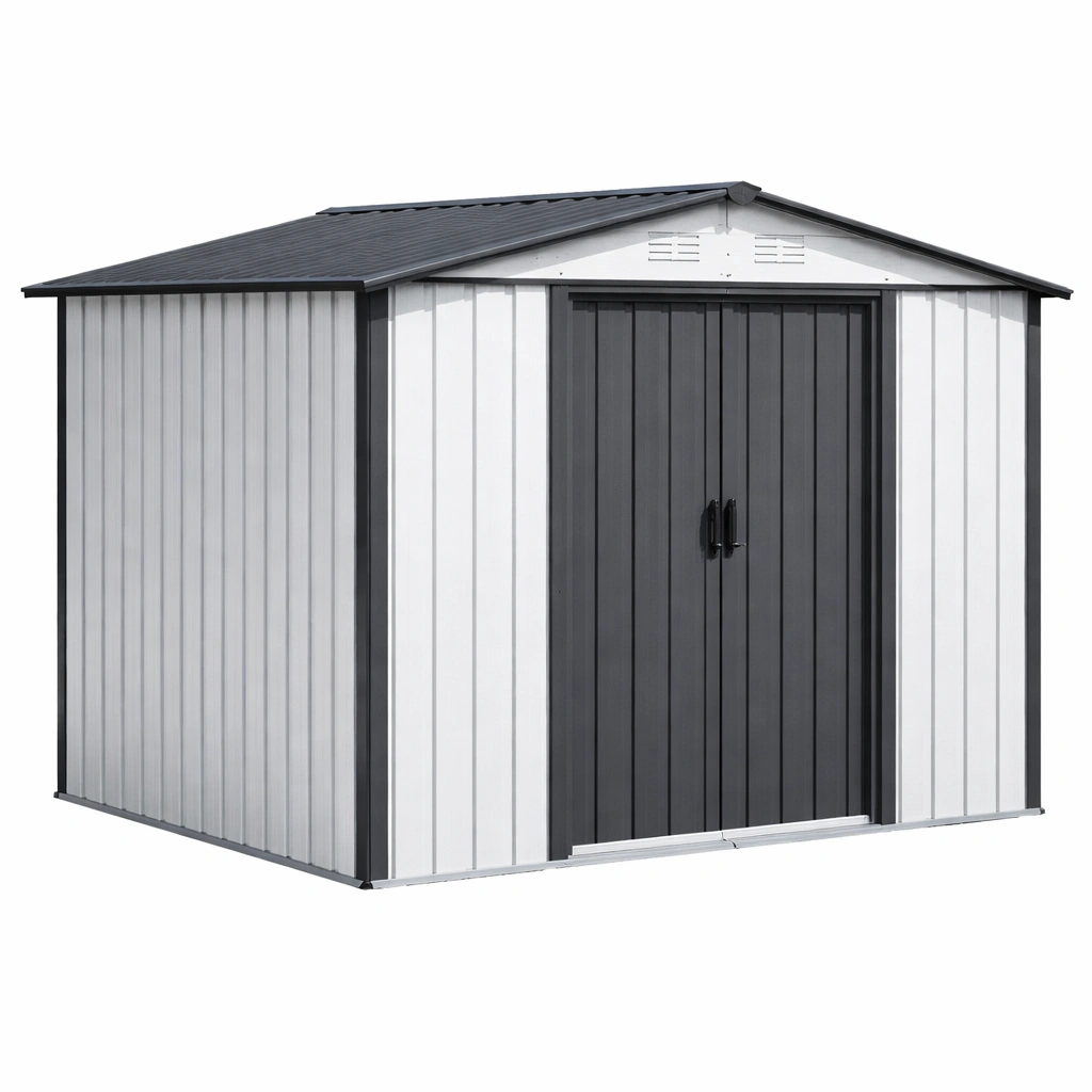 Cobertizo de jardín de acero galvanizado con puerta doble 213x130x185 cm-LIVTIVA