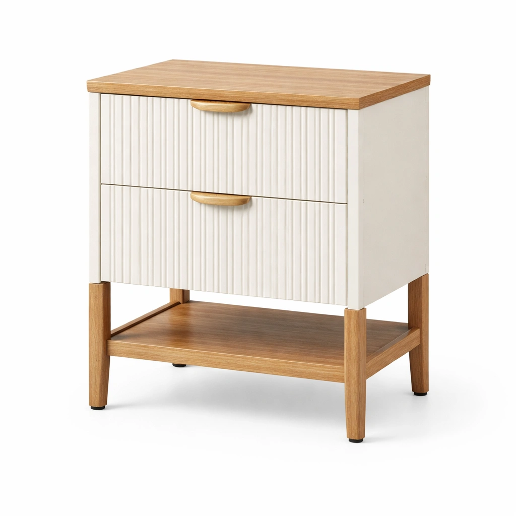 Mesita de noche de madera contrachapada blanco con cajones-LIVTIVA