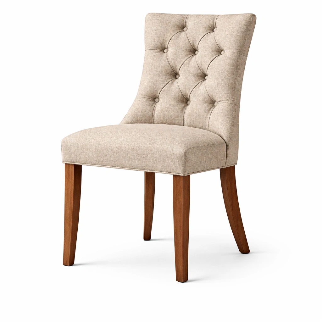 Sillas de comedor tapizadas beige con patas de madera de haya-LIVTIVA