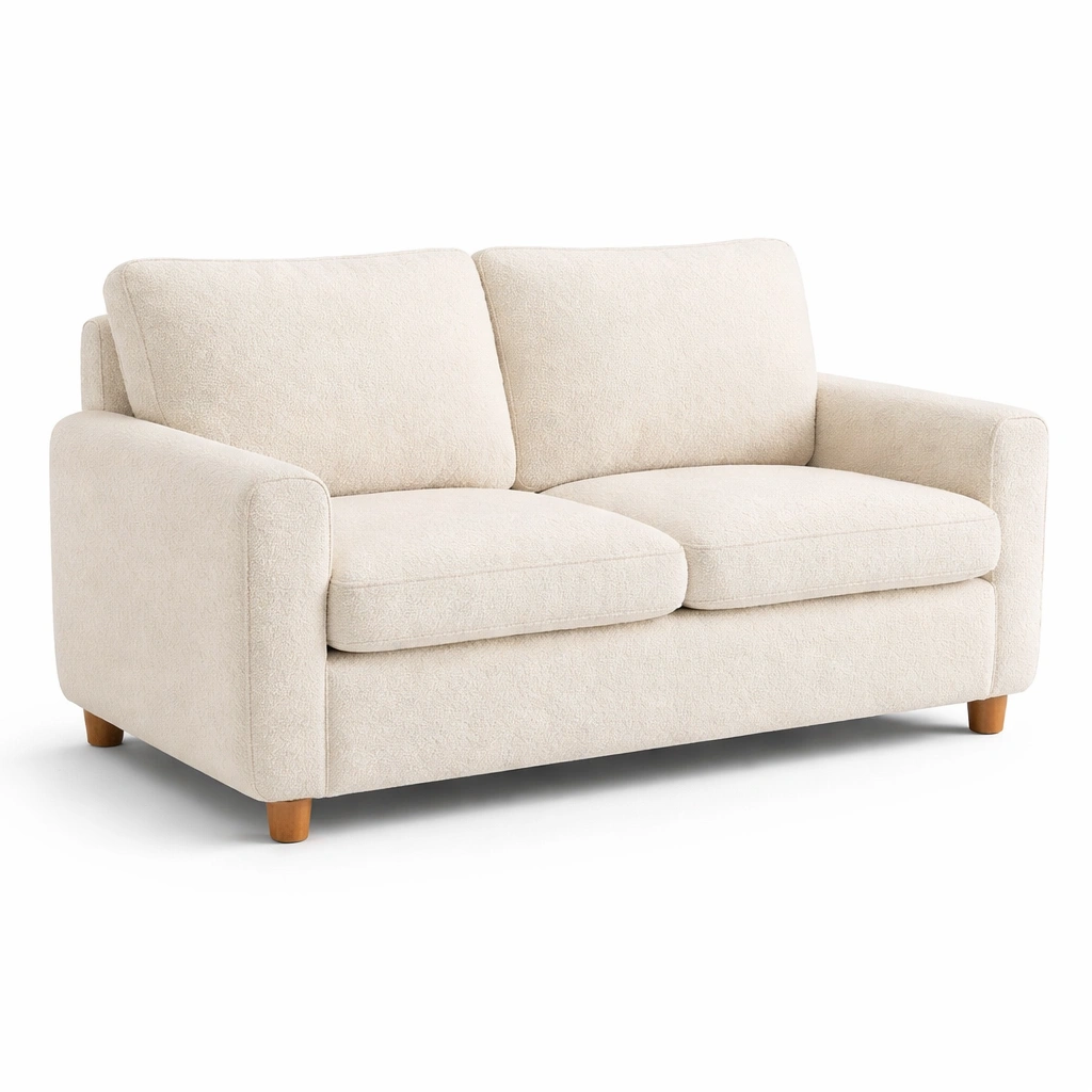 Sofá de 2 plazas beige con tapicería de poliéster y base de madera-LIVTIVA