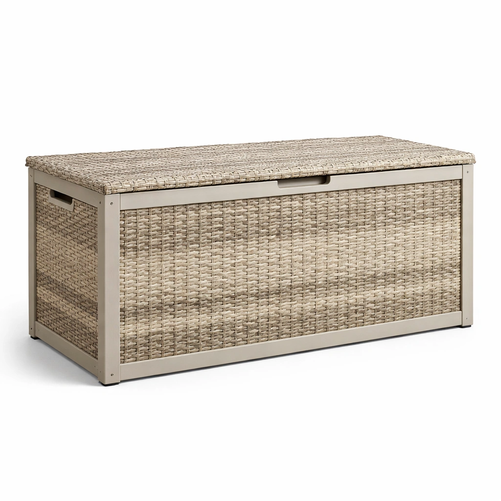 Arcón de almacenamiento para jardín de ratán y aluminio beige 120x50x60 cm-LIVTIVA