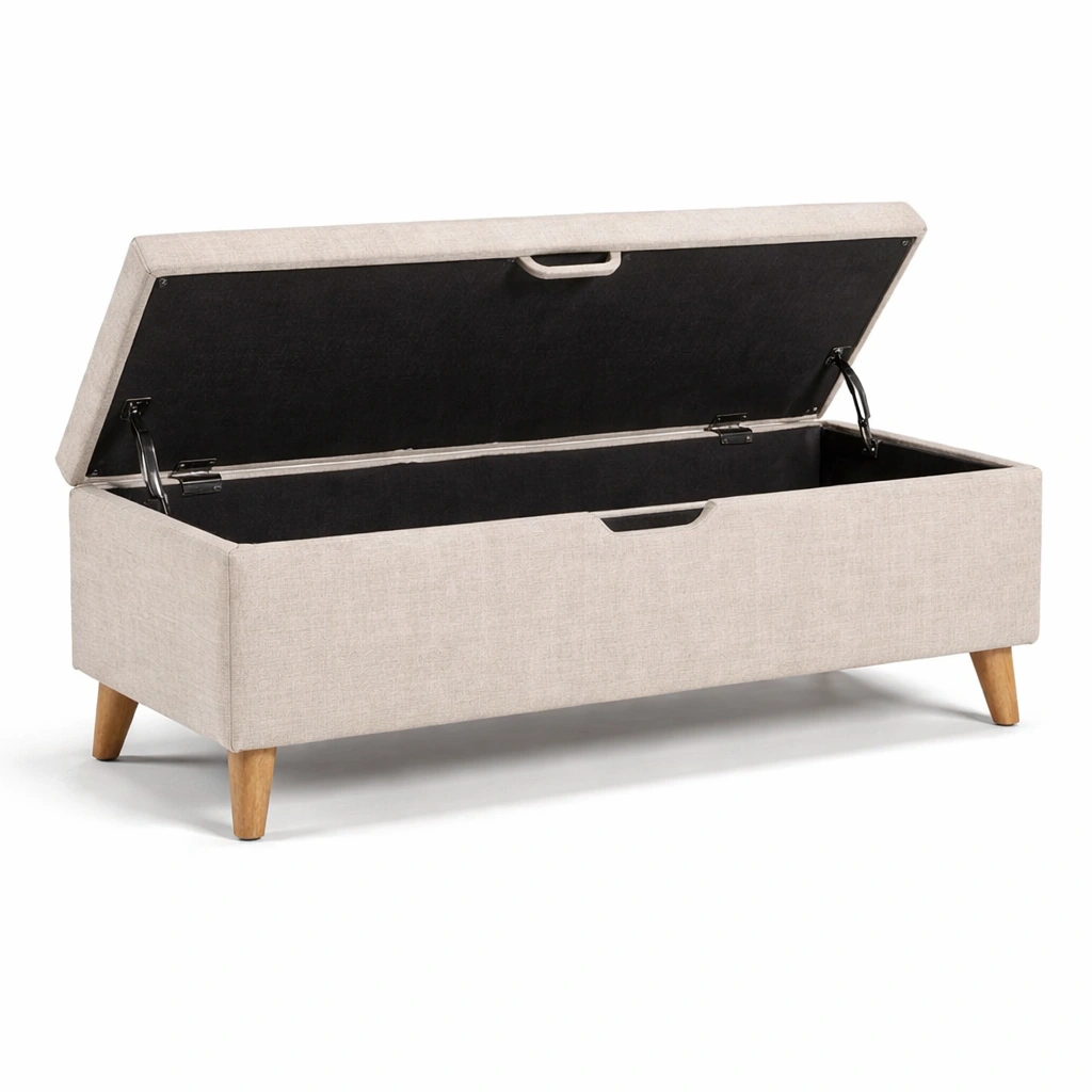 Banco con almacenamiento de tela con patas de madera-LIVTIVA