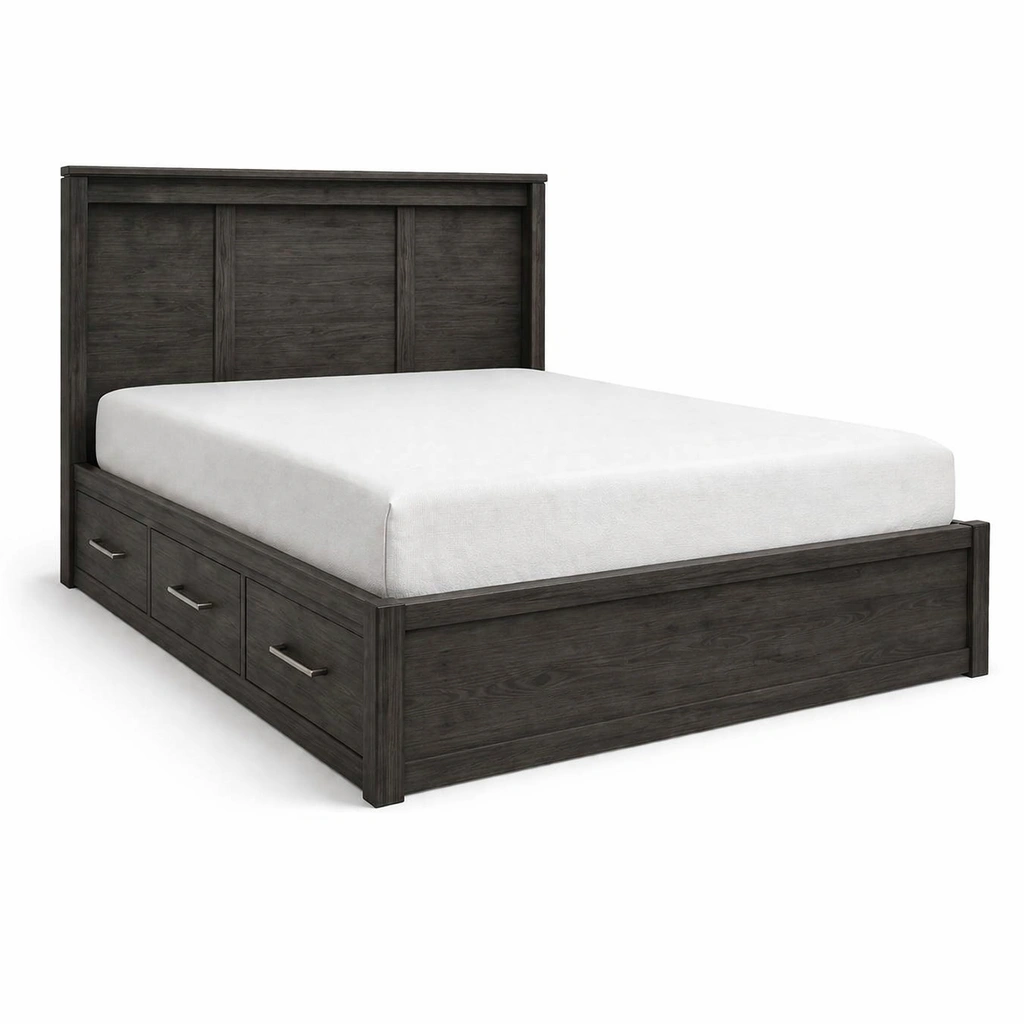 Cama con almacenamiento de madera con cabecero-LIVTIVA