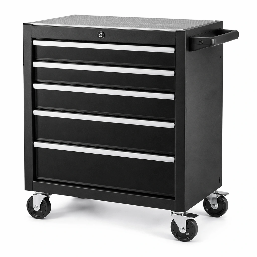 Carro de herramientas de metal negro con 5 cajones-LIVTIVA