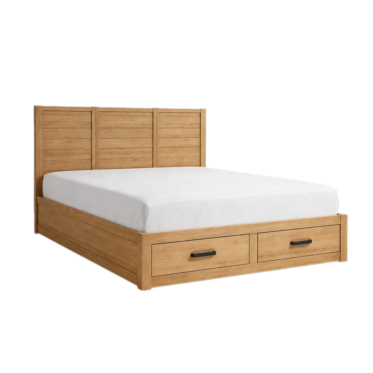 Cama con almacenamiento de madera de roble con cajones-Furn Pira