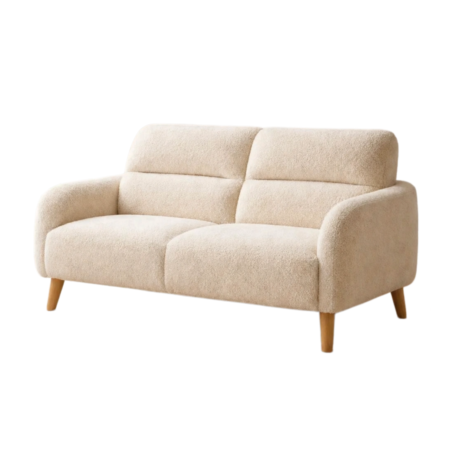 Sofá de dos plazas con tela bouclé y patas de madera-NESTLIVOZ