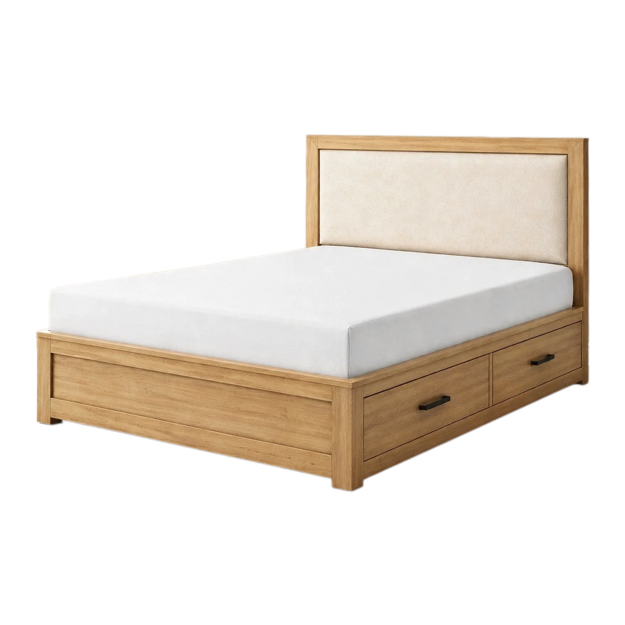 Cama con almacenamiento doble de madera de roble con cabecero tapizado-NESTLIVOZ