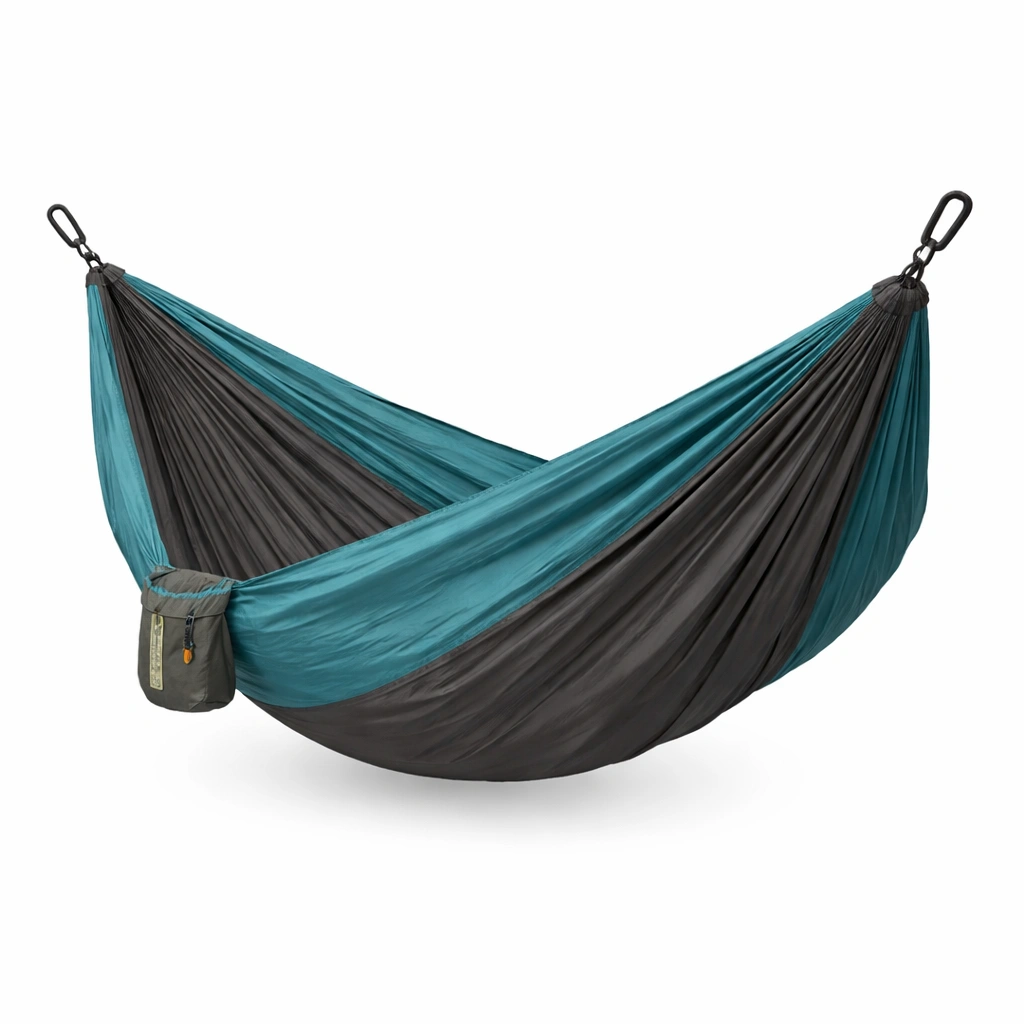 Hamaca doble de nylon verde y gris-DECOELIO