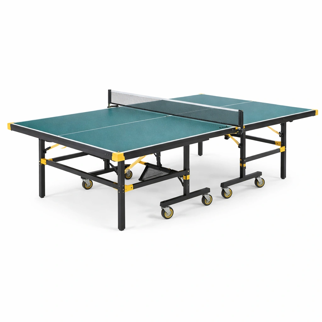 Mesa de ping-pong plegable con ruedas verde negro-DECOELIO