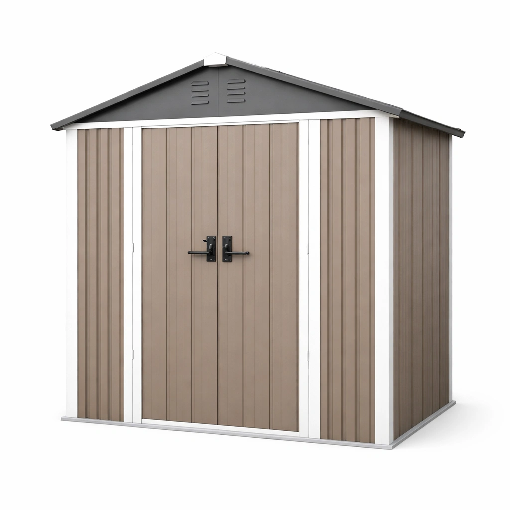 Cobertizo de jardín metálico con doble puerta marrón 210x130x173 cm-Decoranovao