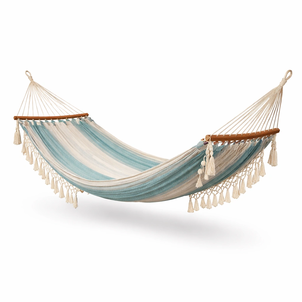 Hamaca de algodón azul y beige 200x150 cm-Decoranovao