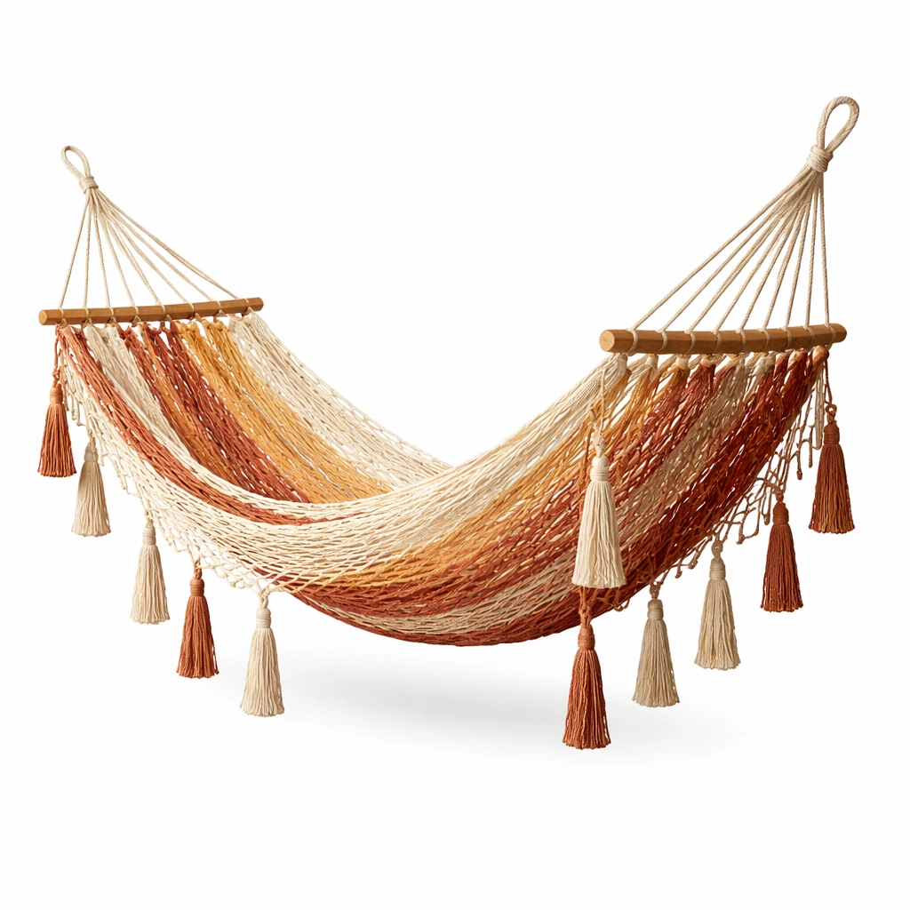Hamaca de algodón y madera multicolor-Decoranovao
