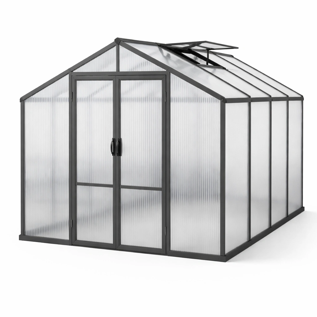 Invernadero de policarbonato con estructura de aluminio 250x185x195 cm-Decoranovao