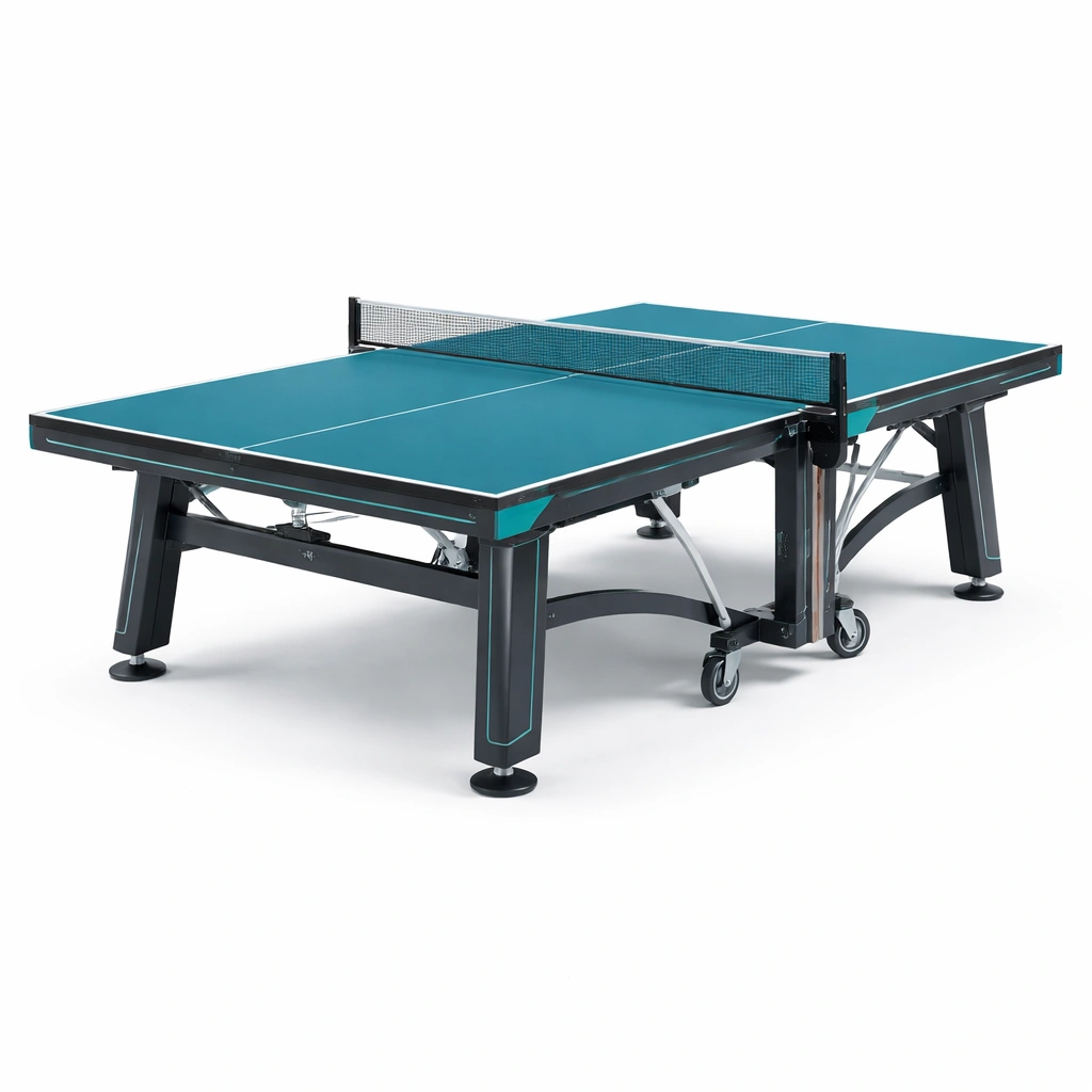 Mesa de ping-pong plegable de MDF y acero con ruedas azul 274x152.5x76 cm-Decoranovao