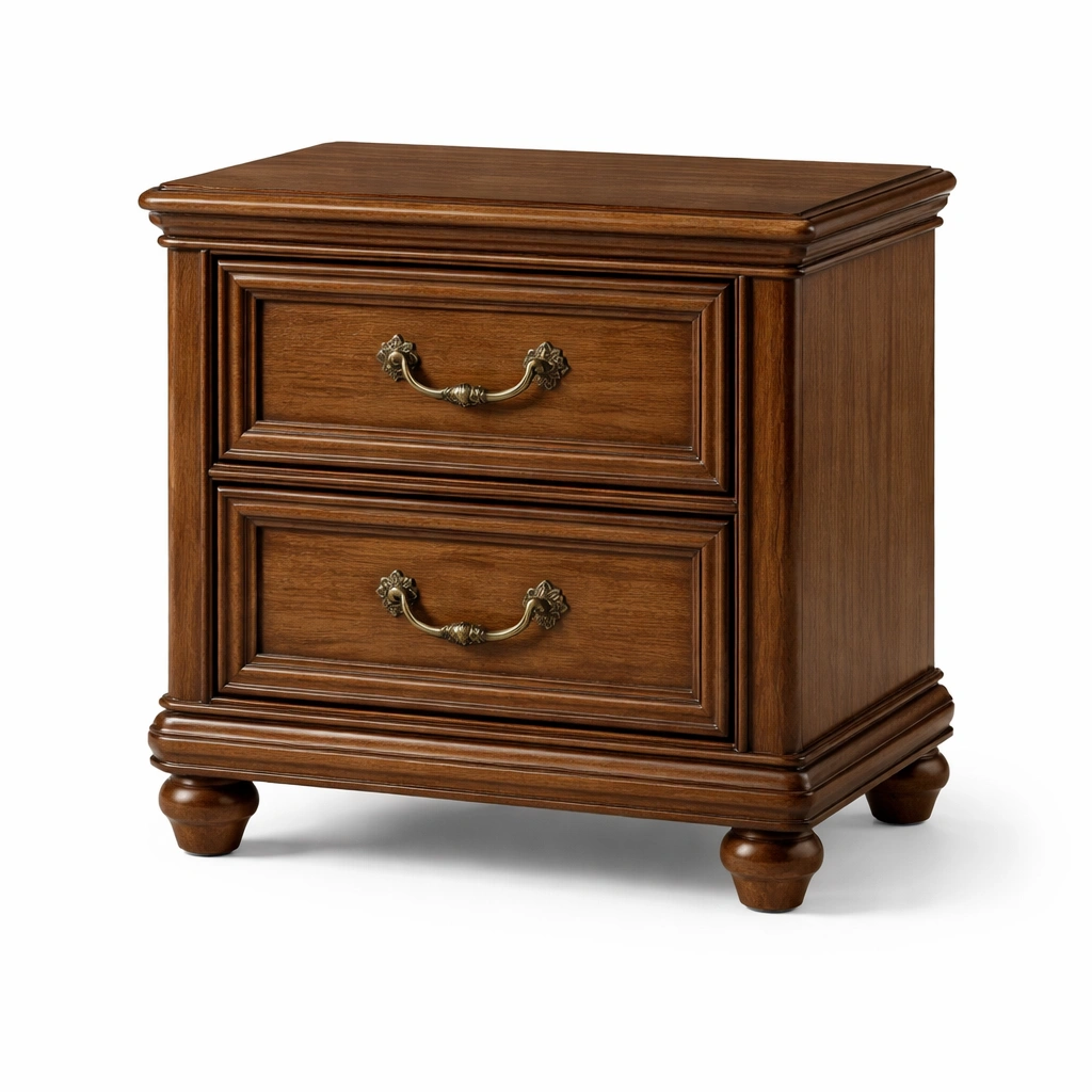 Mesita de noche de madera maciza con 2 cajones-Decoranovao