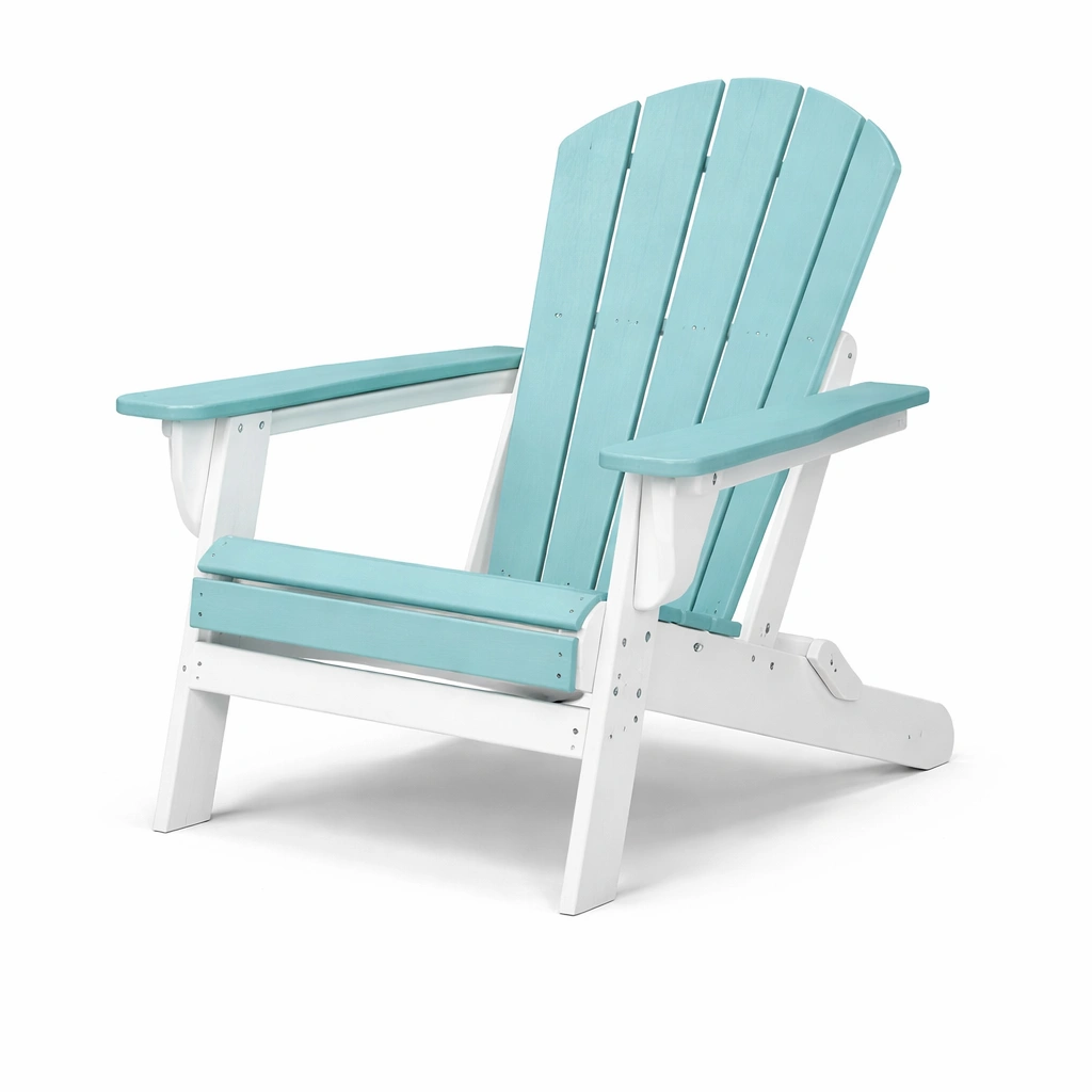 Silla Adirondack de plástico azul y blanco para exterior-Decoranovao