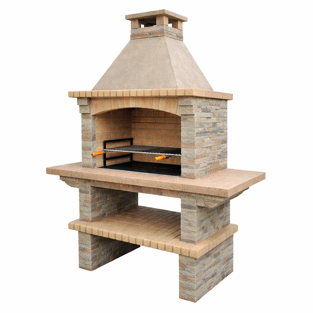 Barbacoa de piedra con chimenea de exterior-Decoranovao