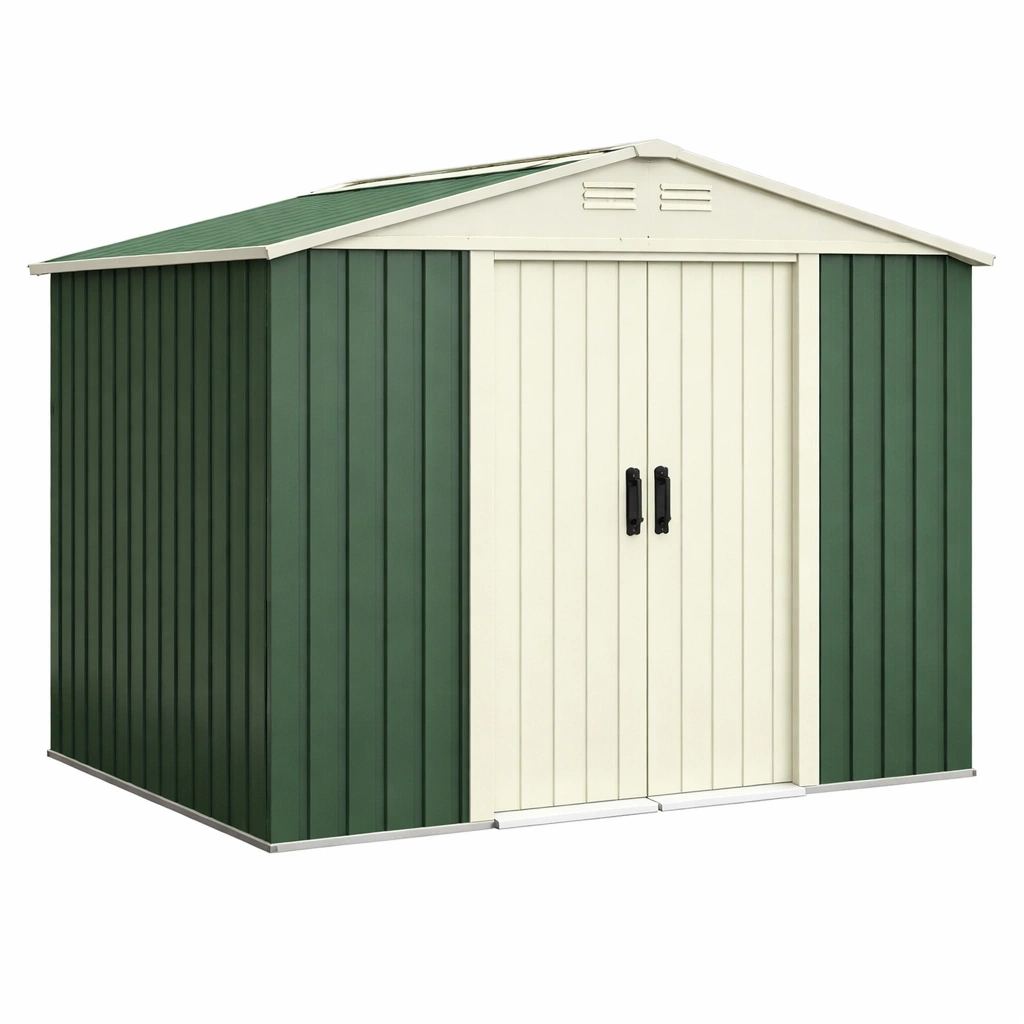 Cobertizo de jardín de metal verde y crema 213x127x185 cm-FURNFARA