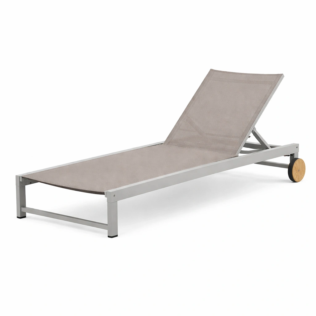 Tumbona de aluminio con respaldo ajustable gris marrón-FURNFARA