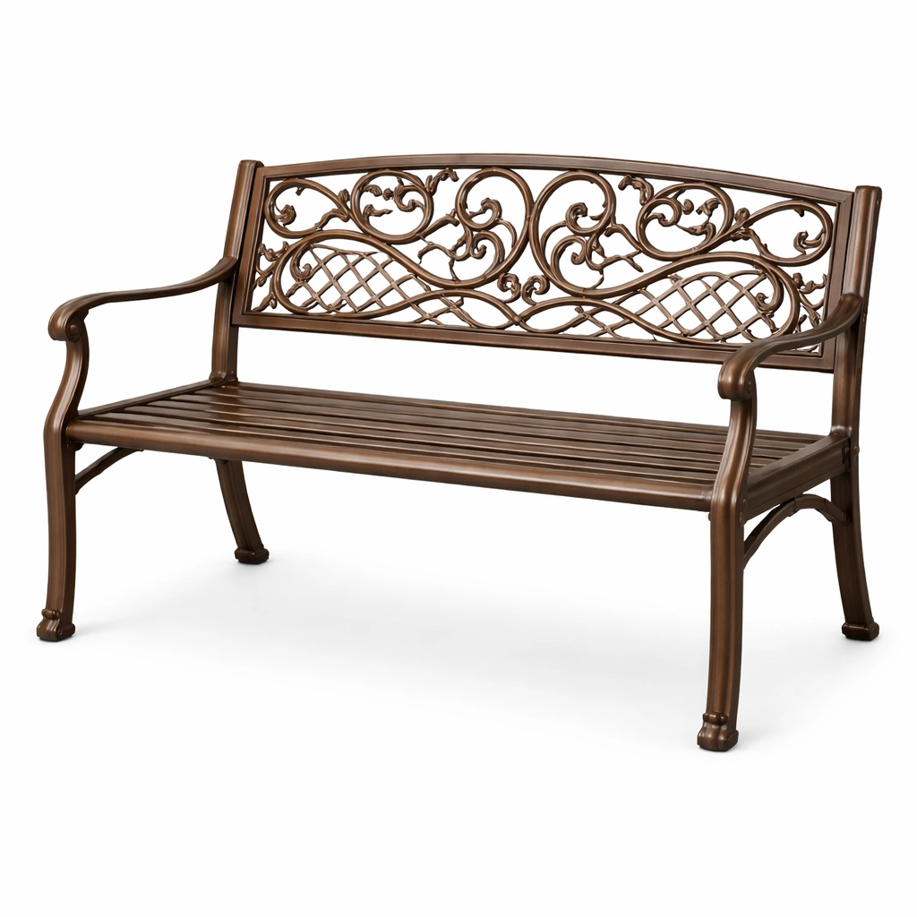 Banco de exterior de metal marrón 127x61x63 cm-FURNFARA